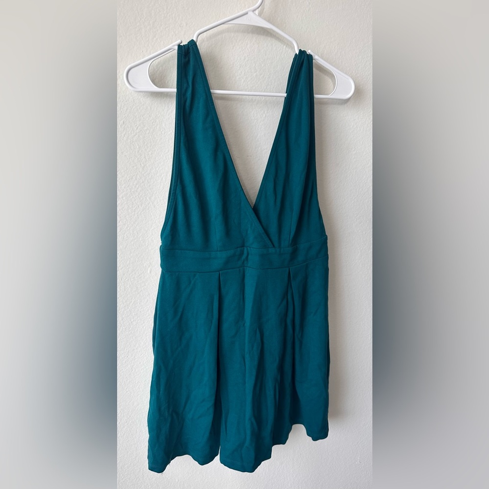 V Neck Low Cut Teal Green Vintage Forever 21 Mini Dress